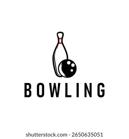 ramo de esporte com logotipo de boliche, silhueta preta minimalista simples com bola de boliche e pinos, legal como um modelo de ilustração de design vetorial