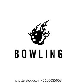 ramo de esporte com logotipo de boliche, silhueta preta minimalista simples com bola de boliche e pinos, legal como um modelo de ilustração de design vetorial