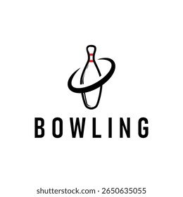 ramo de esporte com logotipo de boliche, silhueta preta minimalista simples com bola de boliche e pinos, legal como um modelo de ilustração de design vetorial