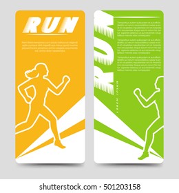 Sport brochure flyers template with running woman. Vector illustration