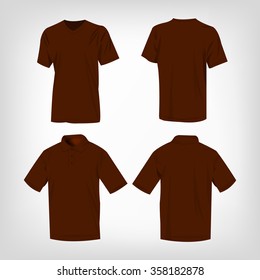 Sport brown t-shirt and polo shirt isolated set vector