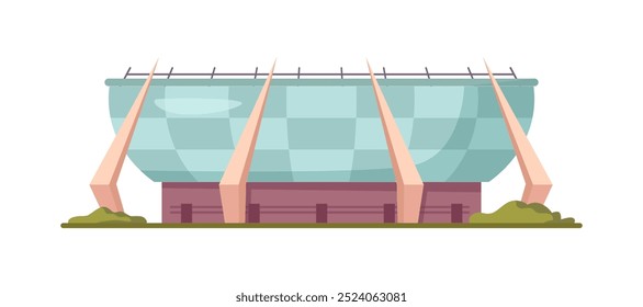 Sport building arena, basketball, football stadium city arena playground, building facade. Vector illustration swimming pool exterior, flat cartoon. Modern construction with entrances, flat design