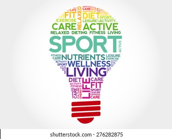 SPORT bulb word cloud, health concept