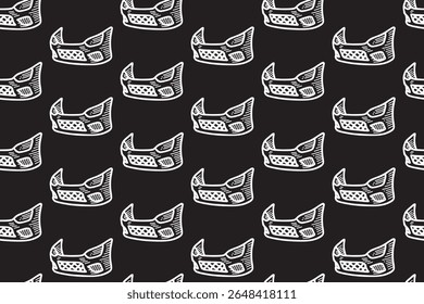 esporte para-choques linha arte padrão sem costura no fundo preto. carro grade gravando doodle padrão fundo. automóvel para-choques escotilha papel de parede para garagem, oficina, auto detalhando mercadorias
