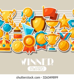 Sport or business award sticker icons seamless pattern.