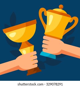 Sport or business background with awards and hands.