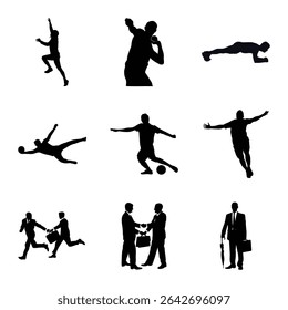 Sport And Business Silhouette Set Diverse Activity And Professional Poses Illustrations