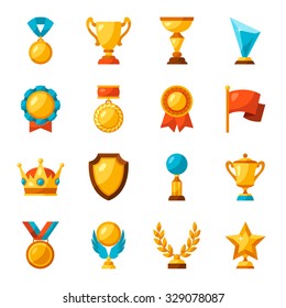 Sport Or Business Trophy Award Icons Set.