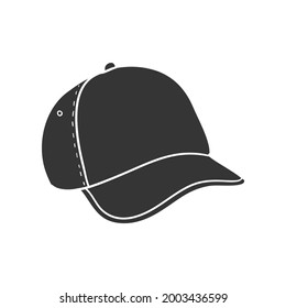 Sport Cap Icon Silhouette Illustration. Baseball Hat Vector Graphic Pictogram Symbol Clip Art. Doodle Sketch Black Sign.