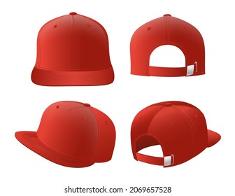 Sport caps mockup set, realistic design vector illustration on white background