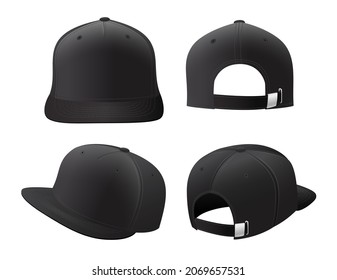 Sport caps mockup set, realistic design vector illustration on white background