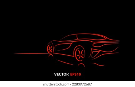 Sport Auto abstrakte Linie Illustration. Auto Silhouette Umriss auf dunklem Hintergrund. Vektorgrafik von Sportwagen