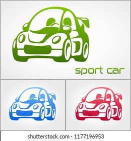 Sport Car Abstract Logo funny vector design element template, Race and auto repair service Logotype, Vector illustration