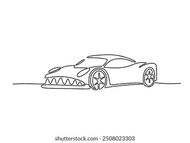 Sport Car Continuous Line Drawing. One line vector art of a supercar, featuring an electric vehicle background.