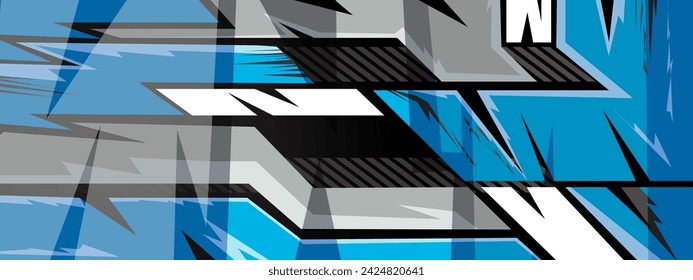 Sport car decal abstract blue geometric style. Grunge banner background illustration