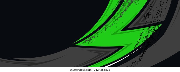 Calcomanía de coche deportivo abstracto verde negro estilo geométrico, fondo de pancarta ancho.