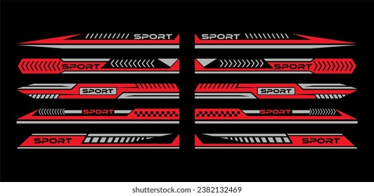 Sport car decal stripes,cut stickers. Car tuning stickers, speed racing stripes. Red markings for transport. Isolated on black background