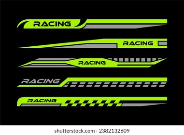 Sport car decal stripes,cut stickers. Car tuning stickers, speed racing stripes. Green markings for transport. Isolated on black background