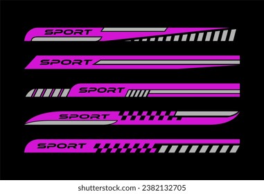 Sport car decal stripes,cut stickers. Car tuning stickers, speed racing stripes. pink markings for transport. Isolated on black background