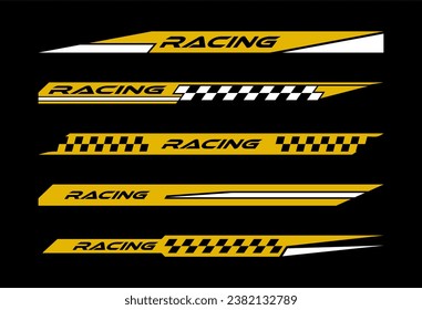 Sport car decal stripes,cut stickers. Car tuning stickers, speed racing stripes. Yellow markings for transport. Isolated on black background