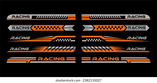 Sport car decal stripes,cut stickers. Car tuning stickers, speed racing stripes. Orange markings for transport. Isolated on black background