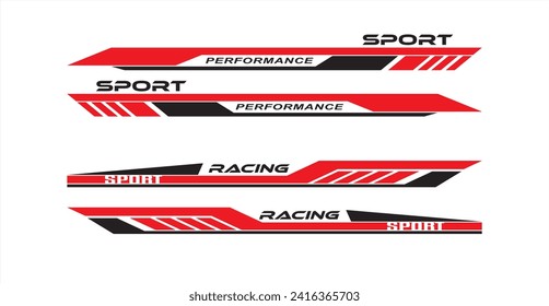 Sport car decal stripes,cut stickers. Car tuning stickers, speed racing stripes red markings for transport. Isolated on white background