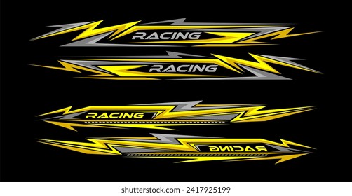 Sport car decal stripes,cut stickers. Car tuning stickers, speed racing stripes. yellowmarkings for transport. Isolated on black background