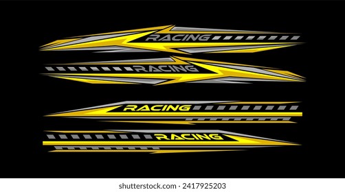 Sport car decal stripes,cut stickers. Car tuning stickers, speed racing stripes. yellowmarkings for transport. Isolated on black background