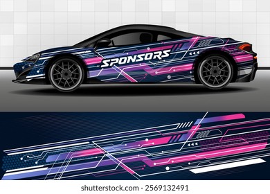 Sport car decal wrap design vector. Design of car stickers. Technological background for racing livery or daily use car vinyl decal. Car design development for the company. 