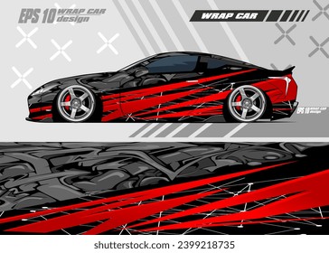 Sport car decal wrap illustration Premium Vector red gray
