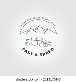 sport car in a desert and mountain logo design vector illustration