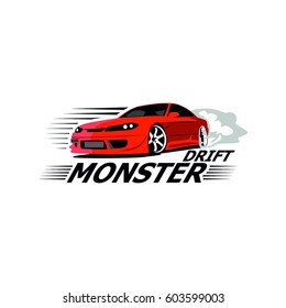 Sport Car Drift Logo Illustration On White Background