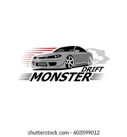 Sport Car Drift Logo Illustration On White Background