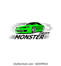 Sport Car Drift Logo Illustration On White Background