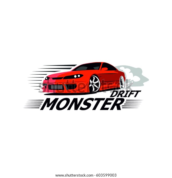 Sport car\
drift logo illustration on white\
background