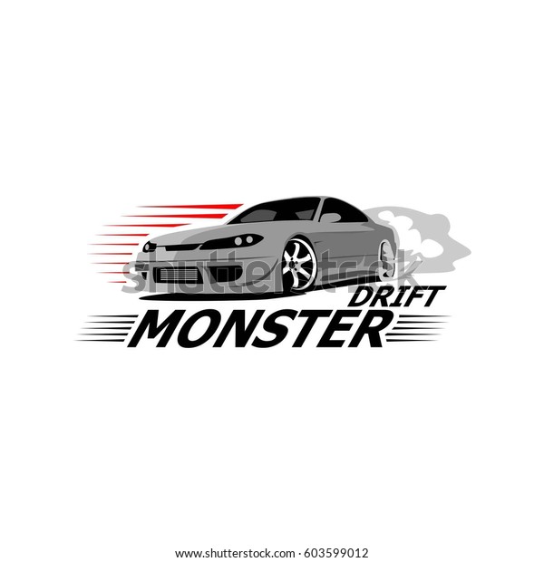 Sport car\
drift logo illustration on white\
background