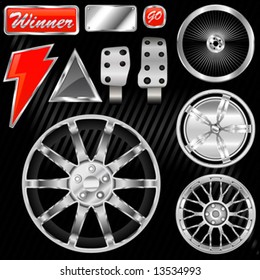 sport car equipments (rim, graphic, pedal)