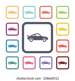 sport car flat icons set. Open colorful buttons 
