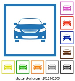 Sport car front view flat color icons in square frames on white background