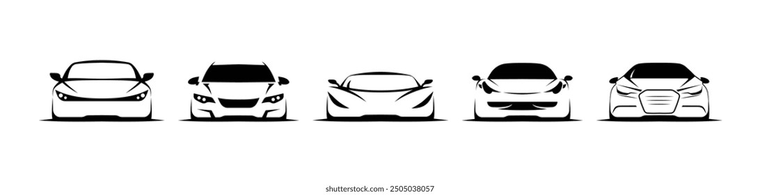 Concepto de logotipo de vista frontal de coche deportivo Fondo aislado blanco negro