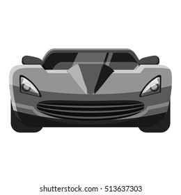 Sport car front view icon. Gray monochrome illustration of car vector icon for web design