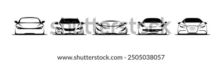 sport car front view icon logo concept black white isolated background