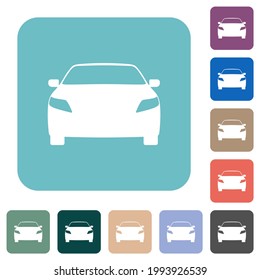 Sport car front view white flat icons on color rounded square backgrounds