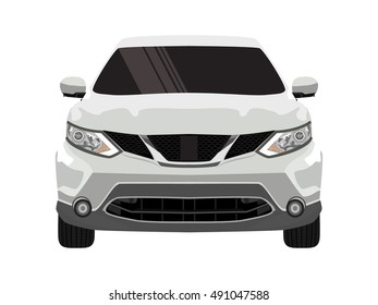 Sport car. Front View of White Car Vector image of a white SUV car with black wheels. No simple gradients . No gradient mesh. Flat design ,front suv car white, vector template