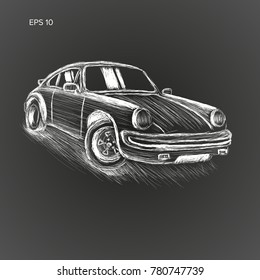 Sport car hand drawn vector illustration. Chalk sketch style. Small retro coupe