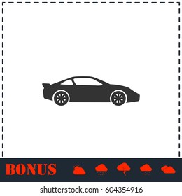 Sport car icon flat. Simple vector symbol and bonus icon
