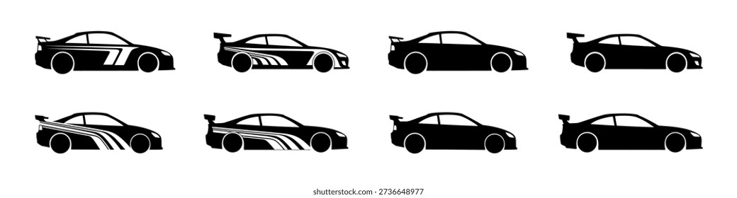  Sport car icon set. Racing car symbol collection.