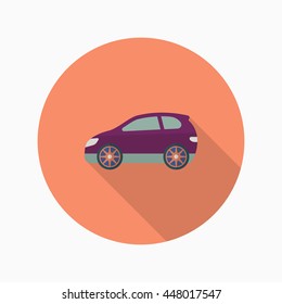 Sport car icon, Vector flat long shadow design. Racing concept.