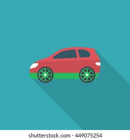 Sport car icon, Vector flat long shadow design. Racing concept.