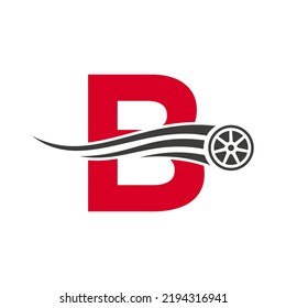 Sport Car Letter B Automotive Car Repair Logo Design Concept With Transport Tire Icon Vector Template